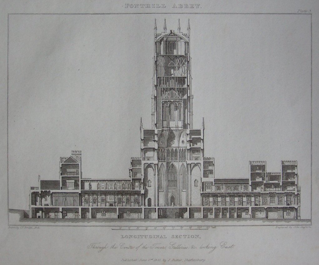 Print - Fonthill Abbey. Longitudinal Section. - Cleghorn